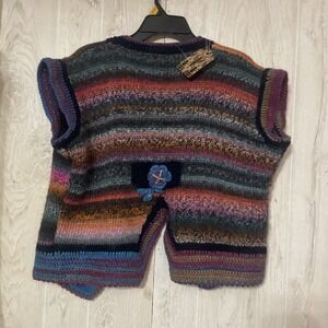 Handmade Knitted Vest Flyaway-Style Collar Rust/Burg/Green/Beige/Brwn/Dusty Larg